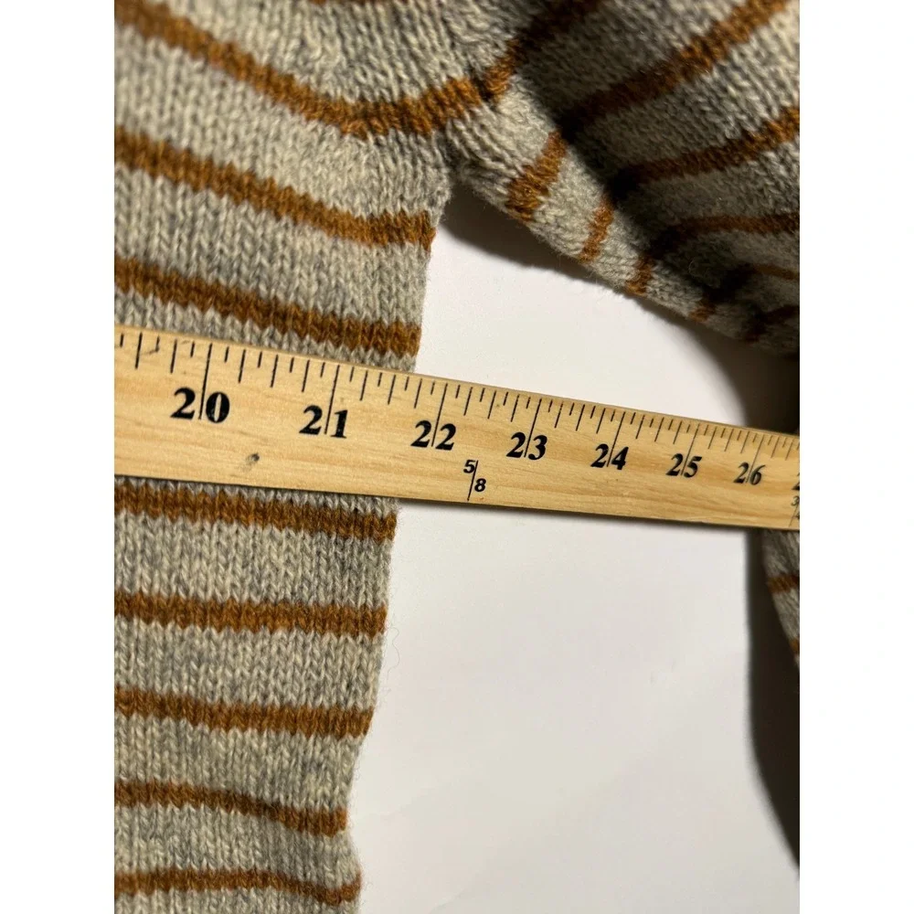 Vintage Herman Phillips Italy Striped Sweater Mens Grey Brown Knit Crew Nec FLAW